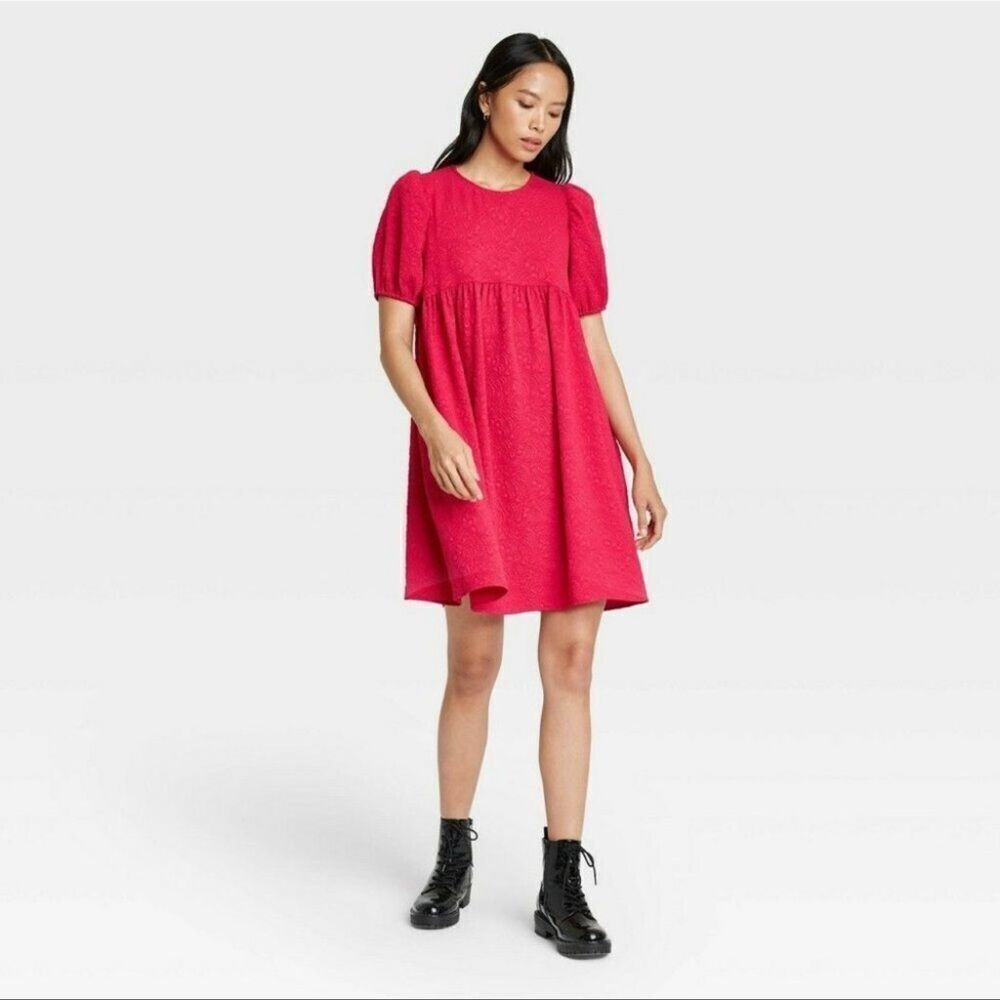 Who What Wear Mini Puff Sleeve Babydoll Dress